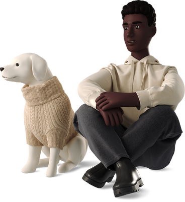 young man sitting with dog in sweater PNG、SVG