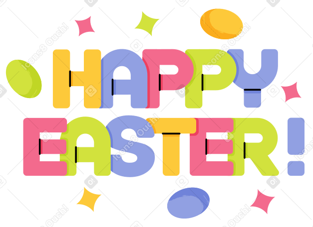 Lettering Happy Easter with Easter eggs and decor PNG, SVG