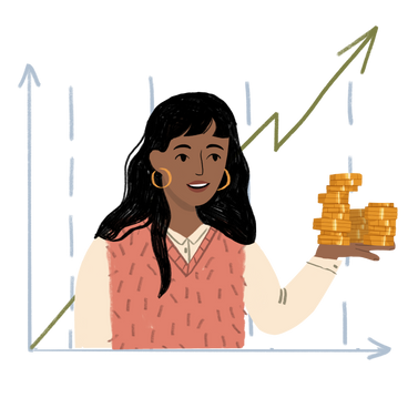 Girl with graph showing money growth PNG, SVG
