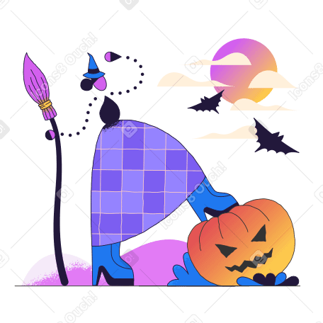 Bruxa com abóbora e morcegos PNG, SVG
