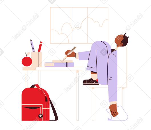 Boy is tired of doing homework PNG, SVG