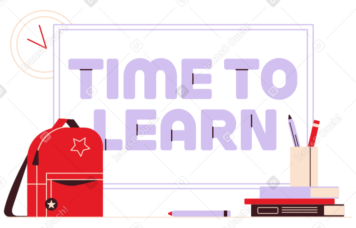 Lettering Time to Learn on board with backpack and pencils text PNG, SVG