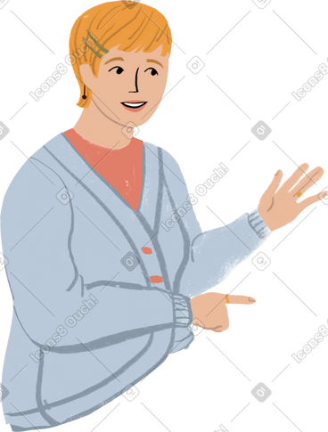 Blond woman showing something with her hands PNG, SVG