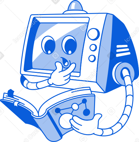 surprised monitor with a book PNG, SVG