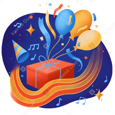 Детский праздник с подарками и воздушными шарами в PNG, SVG