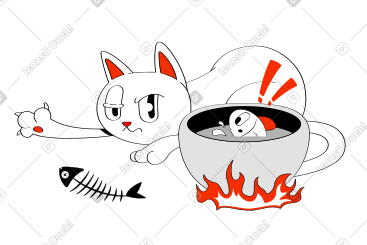 猫在锅里煮鱼 PNG, SVG