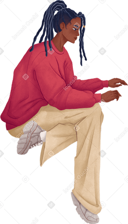 woman sitting with one leg under her PNG, SVG
