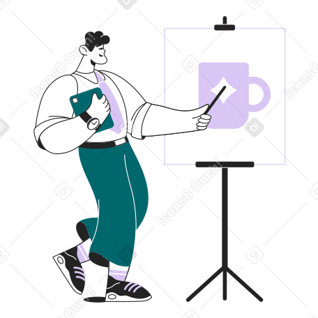 Man holding a presentation of a new brand PNG, SVG
