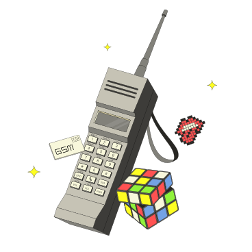 Retro Nokia phone and rubik's cube PNG, SVG