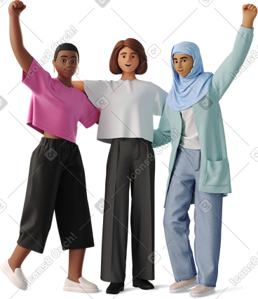 Three women raising their fists PNG, SVG