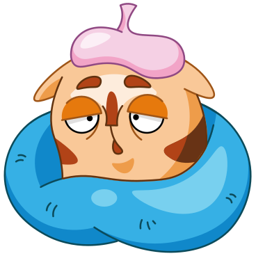 Sick cat sitting in a blanket with a heat pad on head PNG, SVG