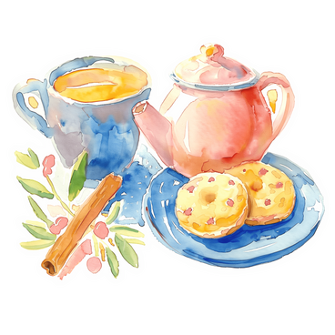 Teapot with mug and cookies PNG, SVG