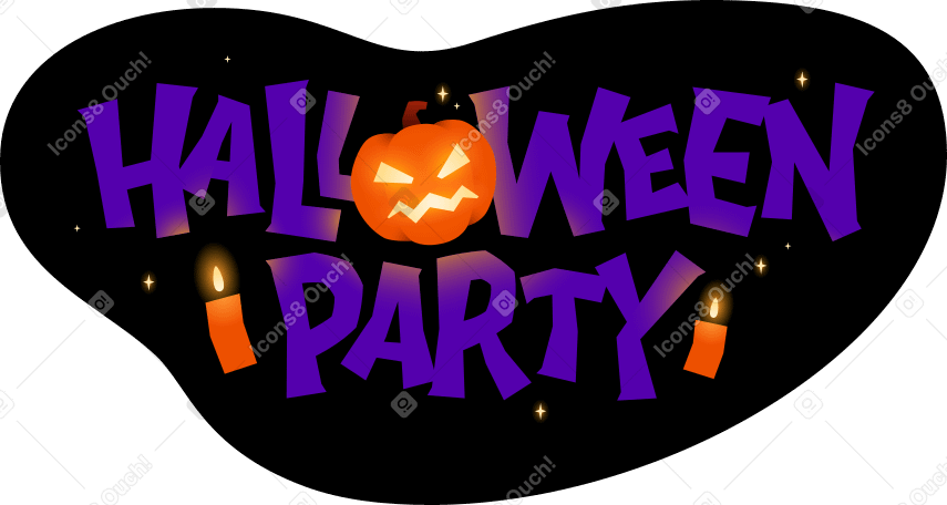 text halloween party lettering with pumpkin and candles PNG, SVG