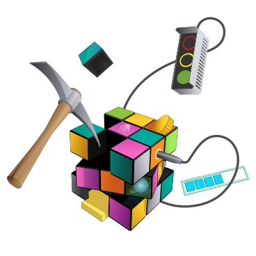 Cryptocurrency mining concept with puzzle and pickaxe PNG, SVG