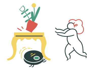 Roomba knocking a pot plant off the table PNG, SVG