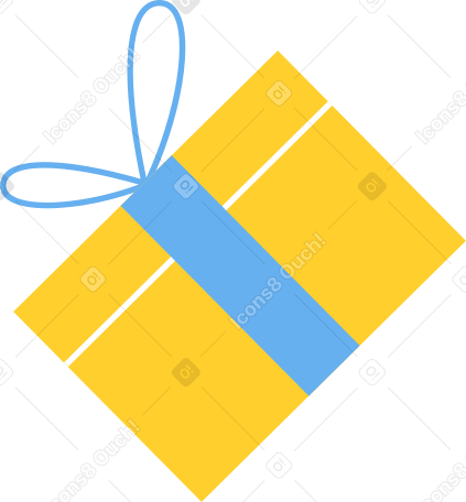 yellow gift with blue ribbon and bow Illustration in PNG, SVG