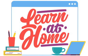 Lettering Learn at Home with laptop and books text PNG, SVG