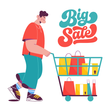 ショッピングカートを押す男と大セールをレタリング PNG、SVG