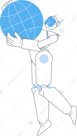 happy robot with big blue planet Illustration in PNG, SVG