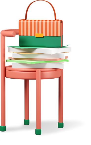 chair with paper and bag PNG, SVG