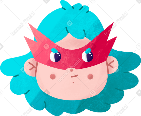 young girl with blue hair wearing a superhero mask PNG, SVG