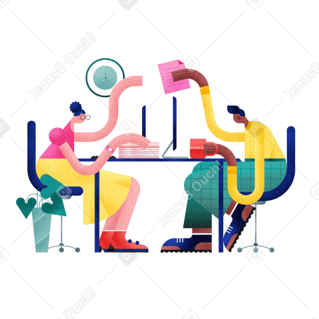 Teamwork with papers at the office Illustration in PNG, SVG