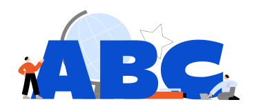 Lettering ABC with globe, star and pen text PNG, SVG