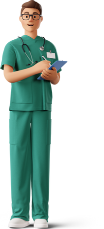 3D young doctor with clipboard Illustration in PNG, SVG