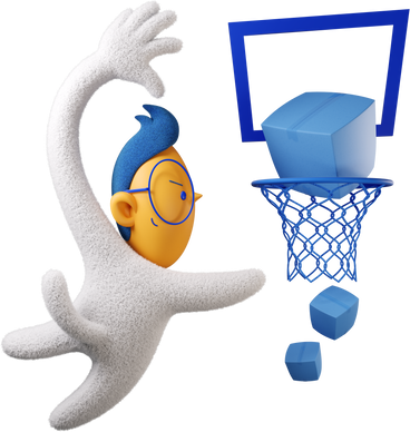 Boy putting boxes in basketball hoop eagerly PNG, SVG