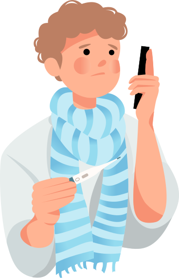 man with thermometer and phone PNG, SVG