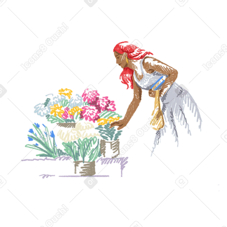 Jovem escolhendo flores PNG, SVG