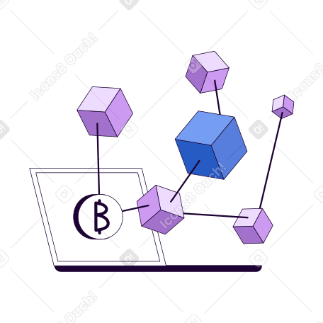 Blockchain, bitcoin and laptop Illustration in PNG, SVG