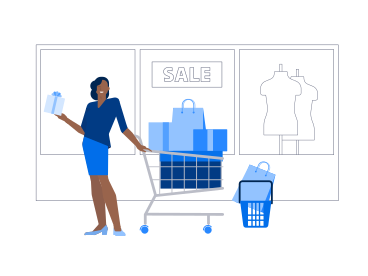 Woman with shopping cart full of bags PNG, SVG
