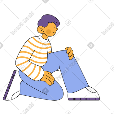 Man in striped sweatshirt sitting and pointing with his finger动态插图，格式有GIF、Lottie (JSON)、AE