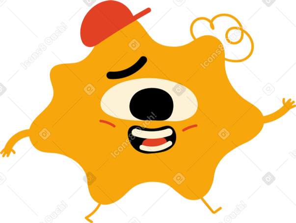 Ilustraciones yellow one-eyed monster in a cap en PNG y SVG