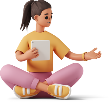young woman practising meditation while holding tablet  PNG, SVG