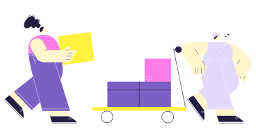 Mujer cargando paquetes en una carretilla de mano PNG, SVG