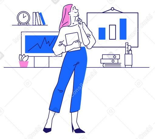 Thoughtful girl in the office Illustration in PNG, SVG
