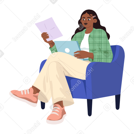 Illustration La femme travaille à un ordinateur aux formats PNG, SVG