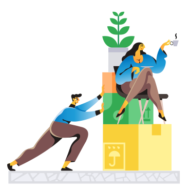 Man moving boxes with a woman sitting on them PNG, SVG