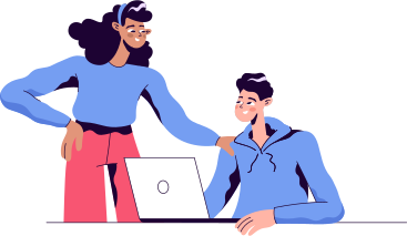 woman and man at laptop PNG, SVG