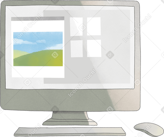 computer with keyboard and mouse PNG, SVG