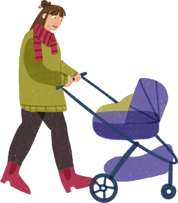 Woman mother walking with a baby in a stroller PNG、SVG