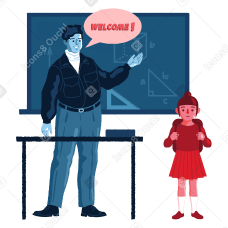 Teacher introduces the new student to class Illustration in PNG, SVG