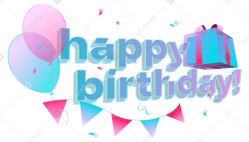 Feliz aniversário com balões, caixa de presente e guirlanda de aniversário PNG, SVG