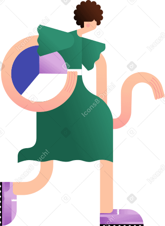 girl in a green dress with a pie chart Illustration in PNG, SVG