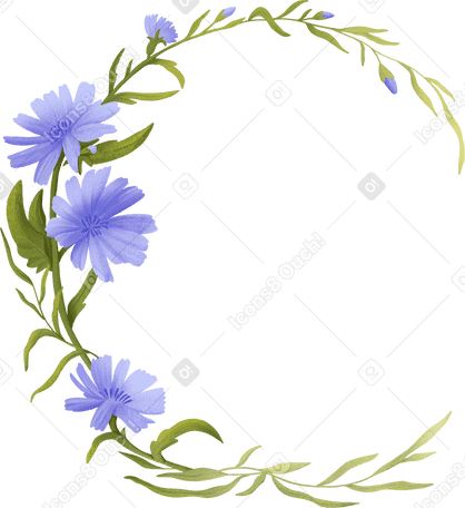 flowers of blue cornflowers collected in a wreath in a semicircular frame PNG, SVG