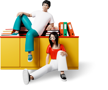 woman and man sitting with folders PNG, SVG