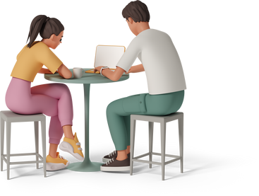 girl and boy working together in front of laptop PNG, SVG