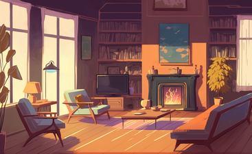 Living room with fireplace background PNG, SVG